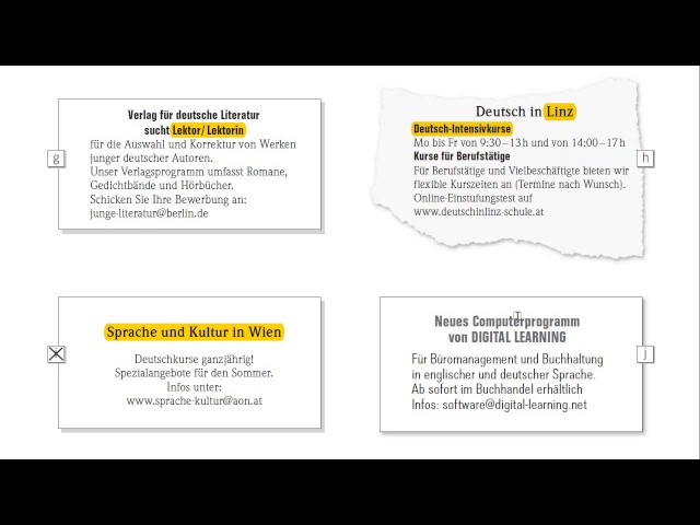экзамен по немецкому B1 Goethe Zertifikat B1 чтение Lesen объявления