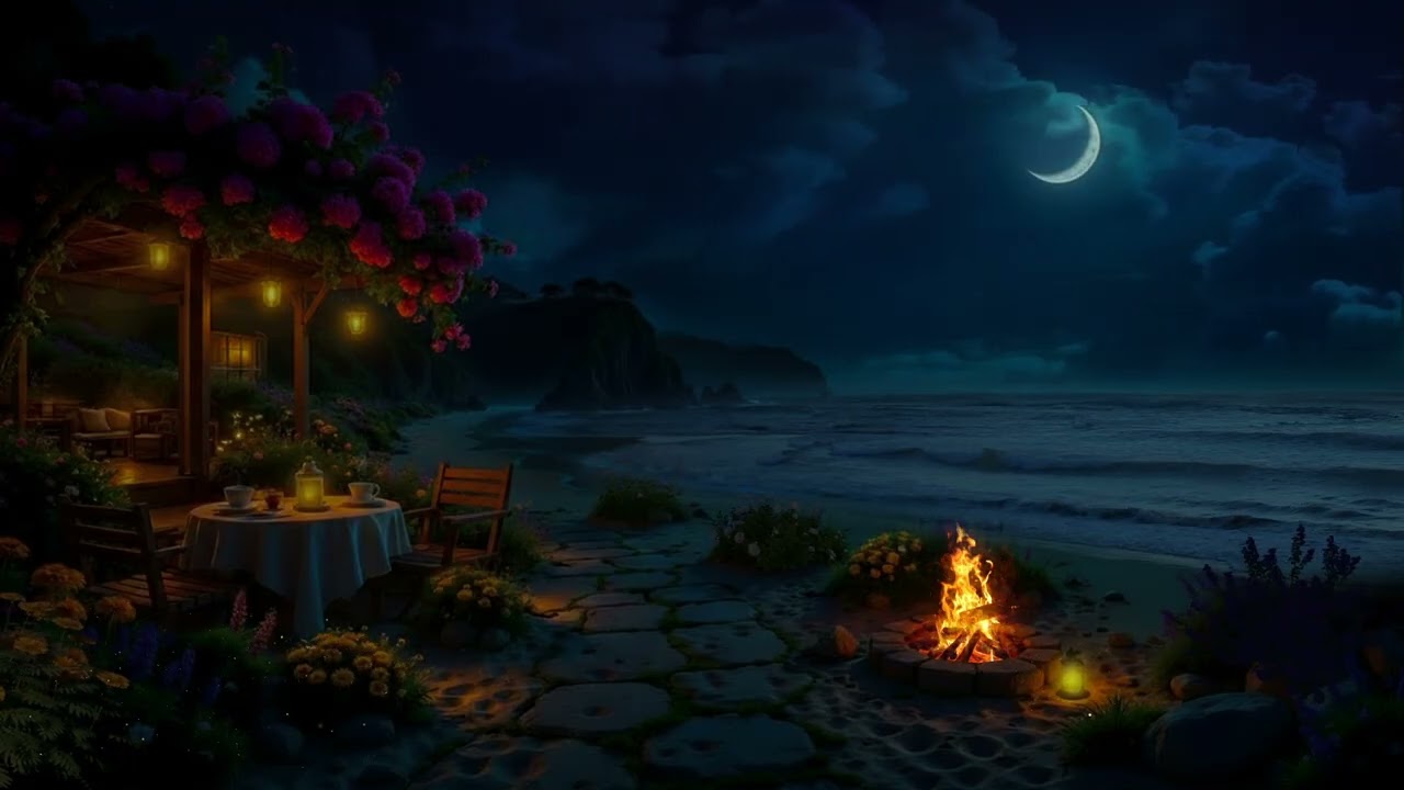 Enter Deep Sleep Within Minutes🌙🔥Relaxation Therapy for Better Sleep with Night Ocean & Fire Sounds