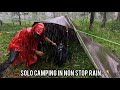 Solo camping heavy rain  camping in non stop rain  relaxing sound with rain