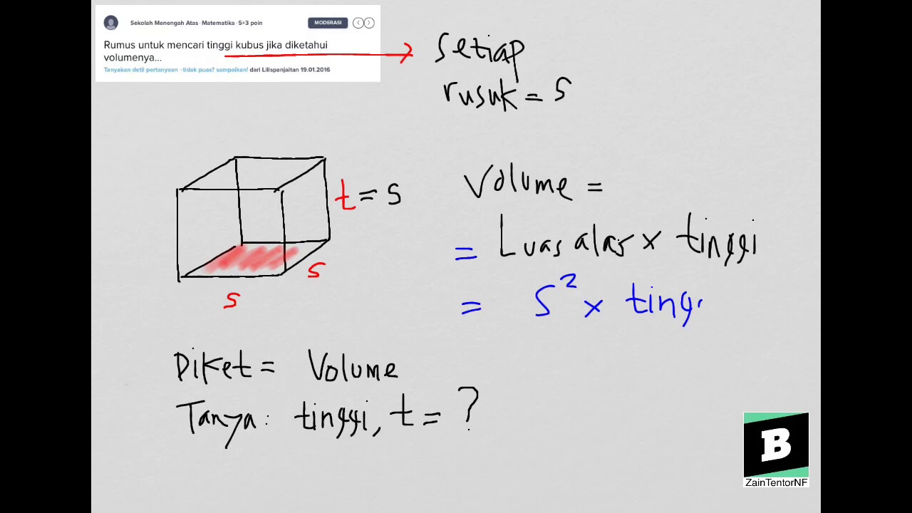 Rumus Untuk Mencari Tinggi Kubus Jika Diketahui Volumenya - Youtube