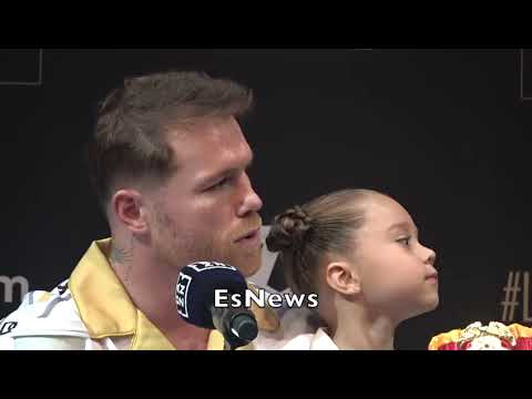 Canelo’s daughter has her dad’s back sticking her tongue at Bivol at today’s press conference