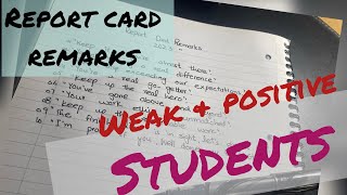 Report card remarks for positive and weak students | comments for positive and weak students 2023