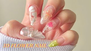 SUB) Cute and unique 3D flower nail  / spring nail / gelx nail / nail ASMR / Korean nail / NAIL