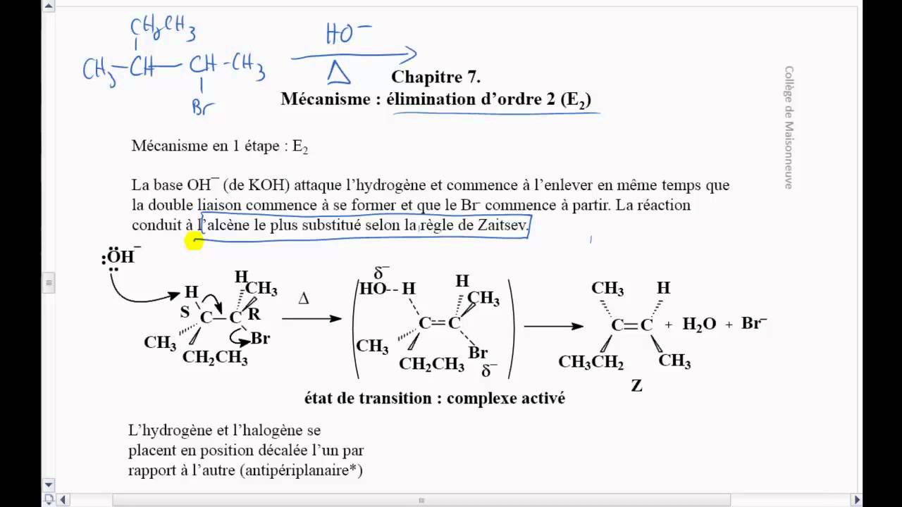 Vidéo 7-5 Chimie organique Élimination bimoléculaire E2 - YouTube