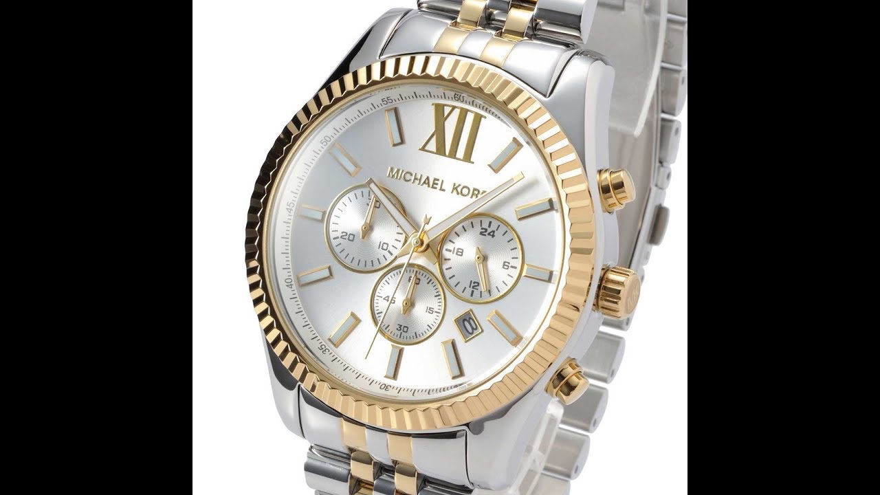 NEW MICHAEL KORS MENS WATCH LEXINGTON GOLD SILVER DIAL TWO TONE MK8344