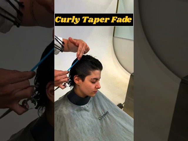 Straight to curly Taper Fade haircut transformation 💇| boys haircut 2024 #haircut #barbarshop #fypシ class=