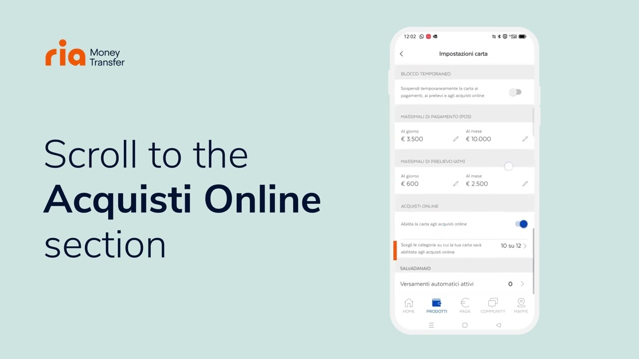 Enable PostePay to pay for money transfer on the Ria app