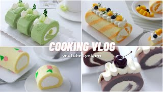 engsub) Fruit roll cake - Pistachio roll cake, Tulip roll cake, Earl pink tea roll cake, Mango