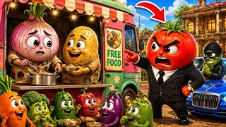 Poor Onion & Poor Potato Built a Free Food Truck 😭 Rich Tomato Tried to Steal It!
