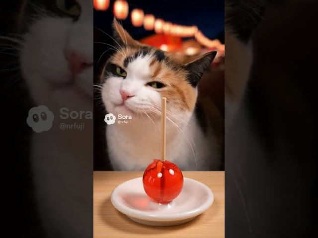 【#ASMR】金魚りんご飴風おやつを食べる三毛猫🐾 | Calico Cat Goldfish Candy Treat #shorts #asmr #AiSMR