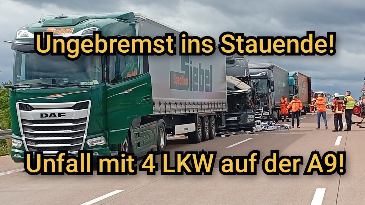 🚨 Frontal ins Stauende - Schwerer LKW-Unfall mit 4 LKW auf der A9 bei Dessau-Ost am 06.06.2025