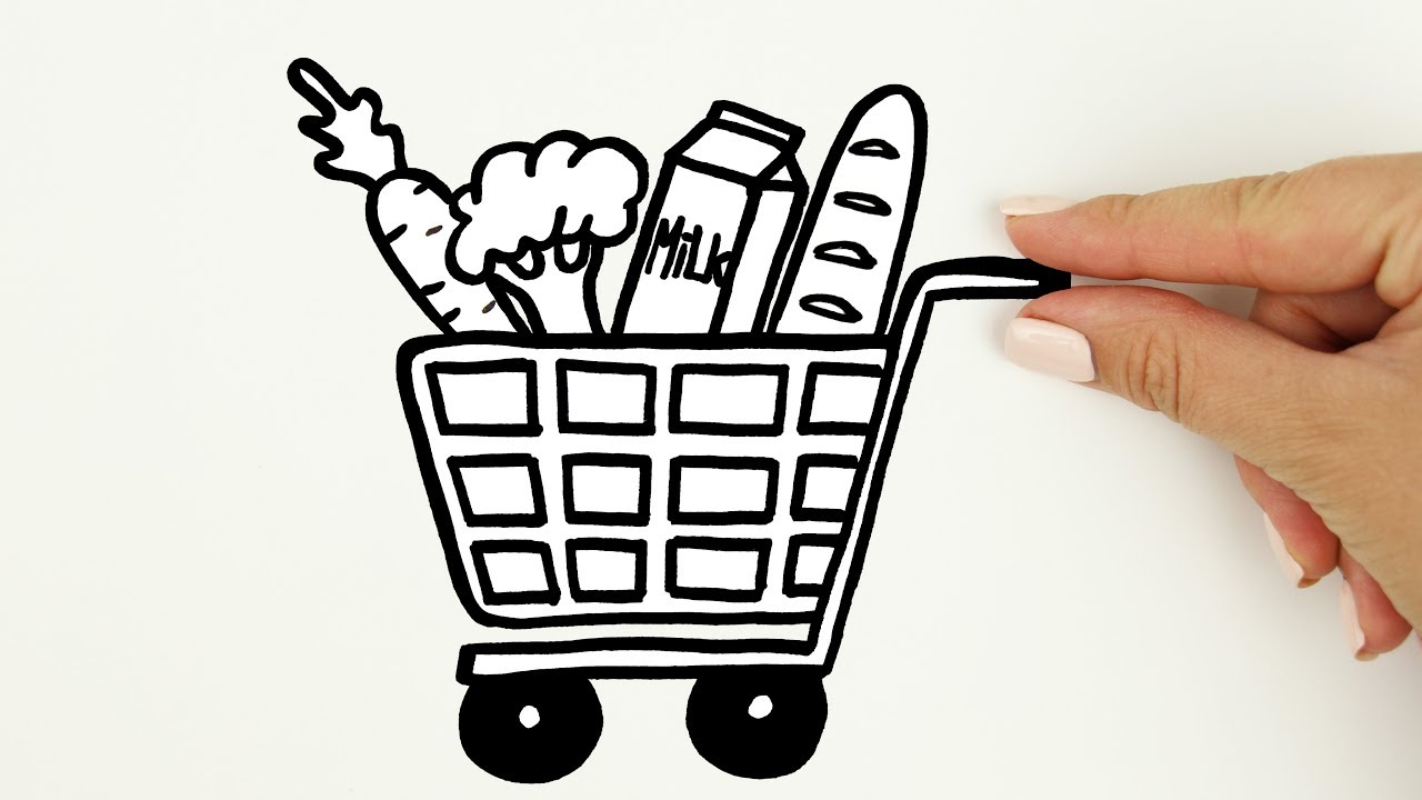 How To Draw Supermarket Shopping Cart Paint for Toddlers and Drawing