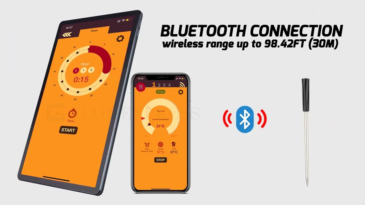 THE-372 Wireless Meat Thermometer for Remote Monitoring - Bluetooth Me –  Gain Express