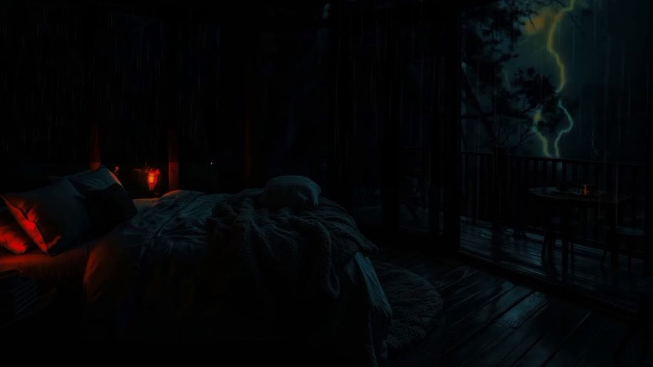 “Intense Rain & Lightning Outside a Dark Glass Bedroom • Deep Sleep & Relaxation”