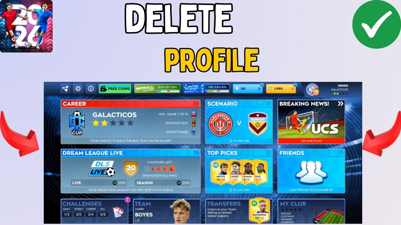 Как удалить профиль в Dream League Soccer 2026 (DLS 26)