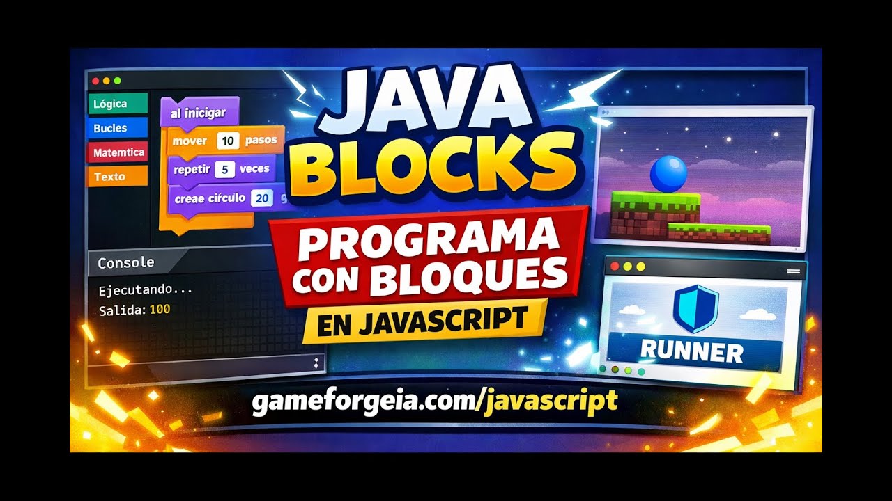 Java Blocks ⚡ Programar JavaScript con Drag & Drop (Blockly) + Runner en Web | Proyecto REAL