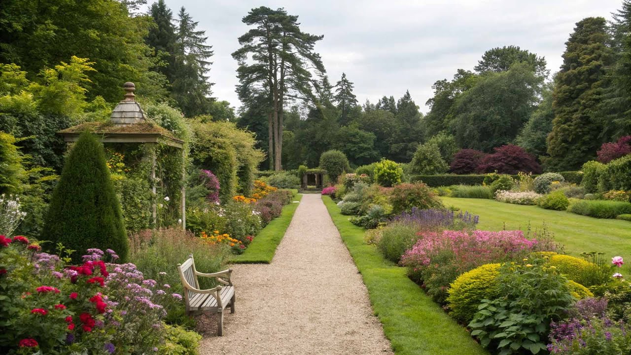 English Country garden in Summer with Bird song