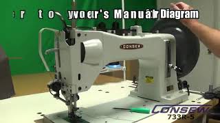 Consew 733R-5 Heavy Duty Lockstitch Sewing Machines . How to thread, how to use and demonstration.