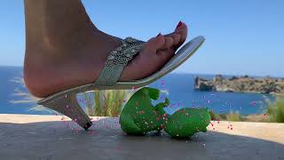 Toy Dino Crush Walkover Crush Fetish Casual Trample Giantess Silver Sandals Red Toes