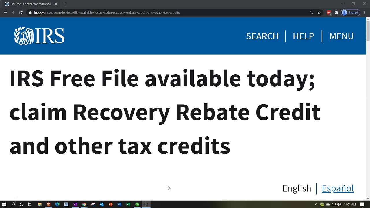 IRS Free File Available Today Claim Recovery Rebate Credit And Other 