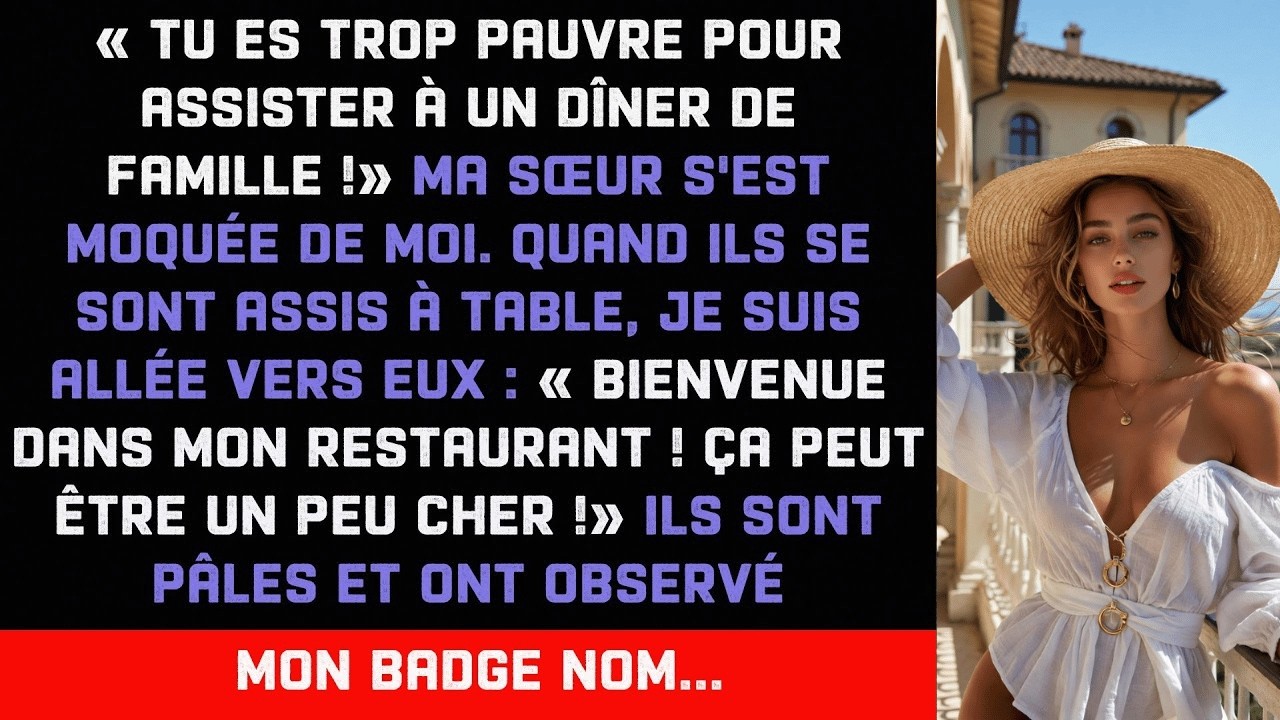 Quand ma sœur a annoncé que toute la famille dînerait samedi dans le restaurant le plus chic de la ville, elle a ajouté, en me regardant droit dans les yeux : « Sauf toi, Erika. Tu ne serais pas à...