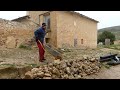 264. Rebuilding the exposed stone wall in the old Corral - Spanish farmhouse renovation