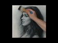Portrait drawing Megan Fox. How to draw by dry brush.  Сухая кисть