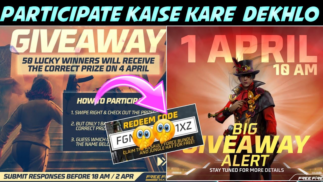 Free Fire Redeem Code।1 April Redeem Code Free Fire। Today Redeem Code। Instagram Giveaway Free Fire