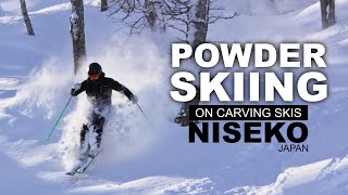 Powder Skiing on Carving skis in Niseko Japan