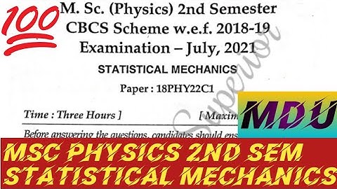 2021 MDU MSc Physics 2nd sem Statistical Mechanics question paper pdf #mdu #physics #papers #shorts