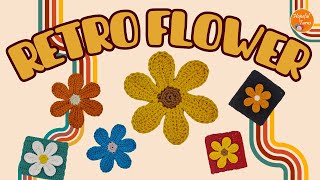 Easy Crochet Flower | Large Crochet Retro Vintage Groovy Flower- 70's inspired daisy flower motif by Hopeful Turns 8,105 views 9 months ago 18 minutes