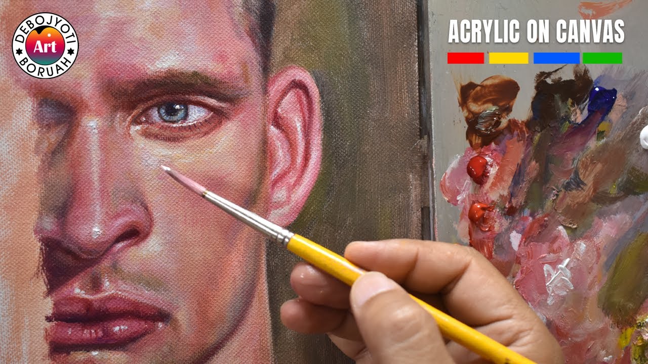 Acrylic Portrait Painting Process In Detail Painting a Face in Acrylic by Debojyoti Boruah