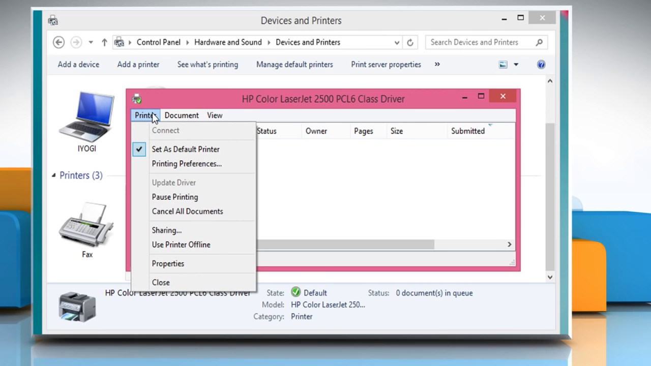 How to turn a printer online and offline on a Windows® 8.1