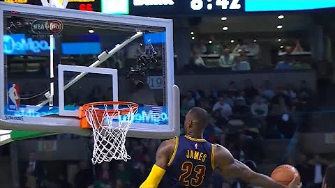 LeBron James' sick head-at-rim windmill slam vs Boston! (Game 3, 2015 Playoffs)