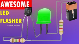 LED Flasher Circuit,How to make simple oscillator, flashing,blinking lights using relay