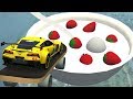 Open Bridge Crashes over Giant bowl with strawberries in cream - Beamng drive