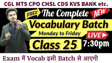 Class 25 The Complete Vocabulary Batch on YouTube by Jaideep Sir|CGL CPO CHSL MTS CDS..for all exams