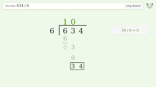 Long Division Problem 634/6: Step-by-Step Video Solution