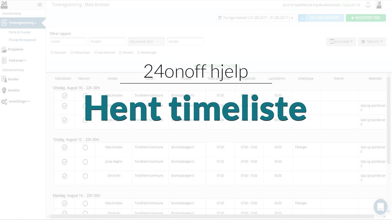 Tilpass og last ned timeliste