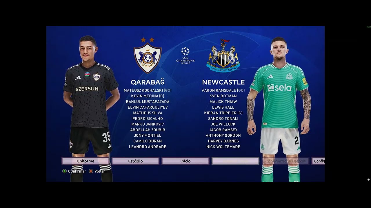 Uefa Champions League Qarabag x Newcastle no Pes