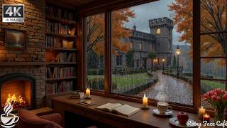 Soft Jazz & Mountain Outside ☕ Gentle Jazz Piano, Rain Sounds and Cozy Fireplace for Deep Focus screenshot 4