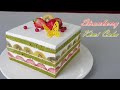 [Eng Sub] 고급진 녹차 제누와즈 만들기/딸기 키위 생크림 케이크/과일케이크/  How to make a soft green tea sponge strawberry cake