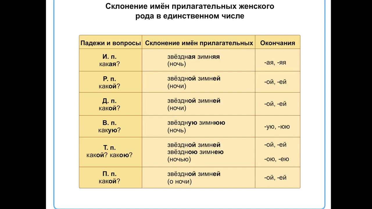 Имя прилагательное женского рода в творительном падеже