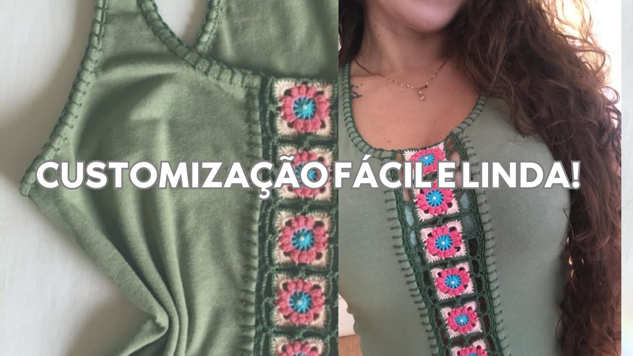 Diy camiseta customizada  com crochê - Passo a passo completo!  🥰☺️