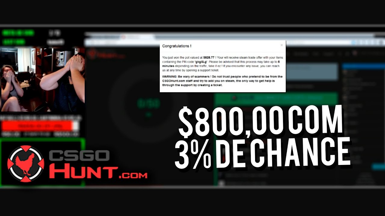 GANHANDO UM POTE DE 800$ COM 3% DE CHANCE NO CSGOHUNT.COM - YouTube