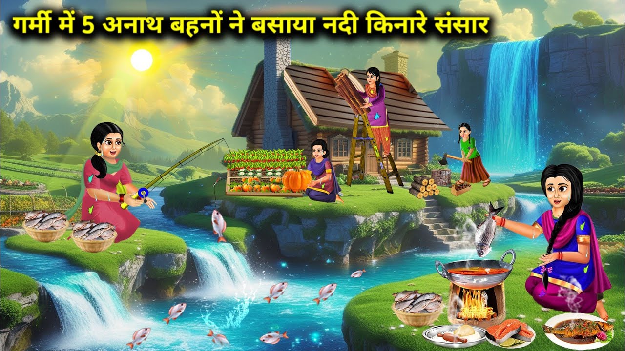 गर्मी में 5 अनाथ बहनों ने बसाया नदी किनारे संसार || cartoon videos || In summer, 5 orphaned sisters.
