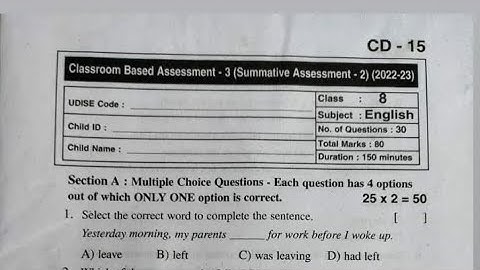 8th class english CBA-3 SA-2 Real Question paper with key answers 2023💯✍️☑️