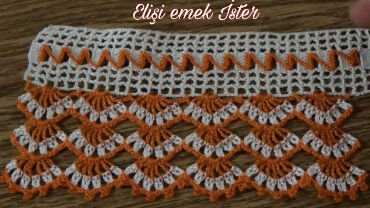 İki Renkli çeyizlik TURUNÇ GÜZELİ Havlu Kenarı Modeli #sıralı #kenardanteli #knitting