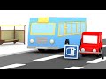 La parada del autobús. 4 coches coloreados. Dibujos animados de autobuses para niños.