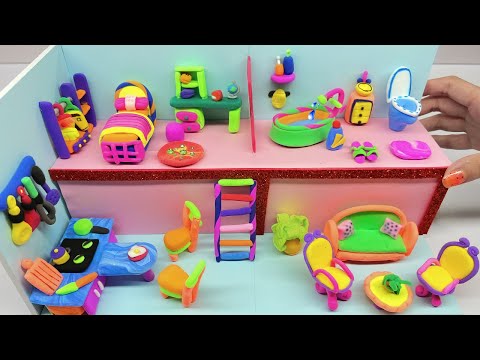 DIY Miniature House Amazing Pink Bedroom, swimming pool, kitchen from Polymer Clay & Cardboard House